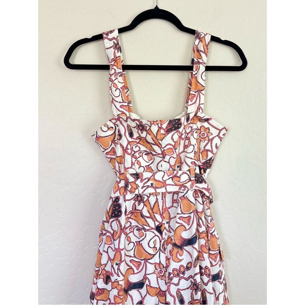 House of Harlow Floral Linen Belted Romper Retro 60s Linen Buckle Size 8 - Picture 8 of 8